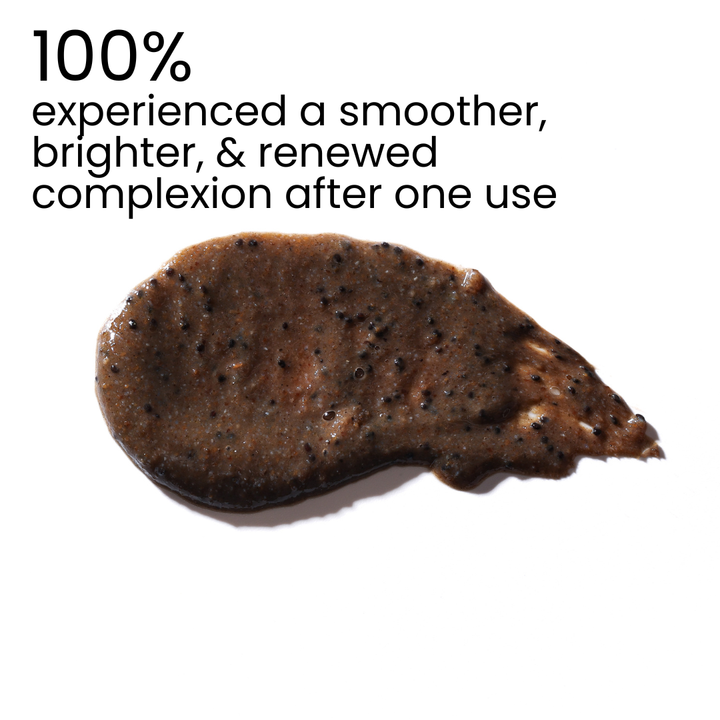 Texture swipe of Meteorite Scrub on a white background with text overlay