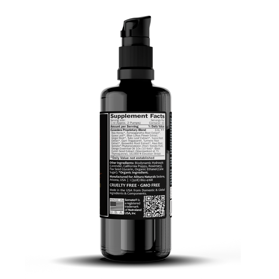 Black bottle with supplement facts label on a white background