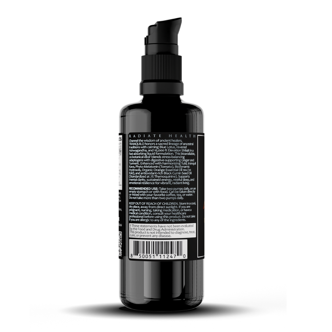 Black bottle with a label on a white background