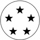 Five black stars inside a circular border